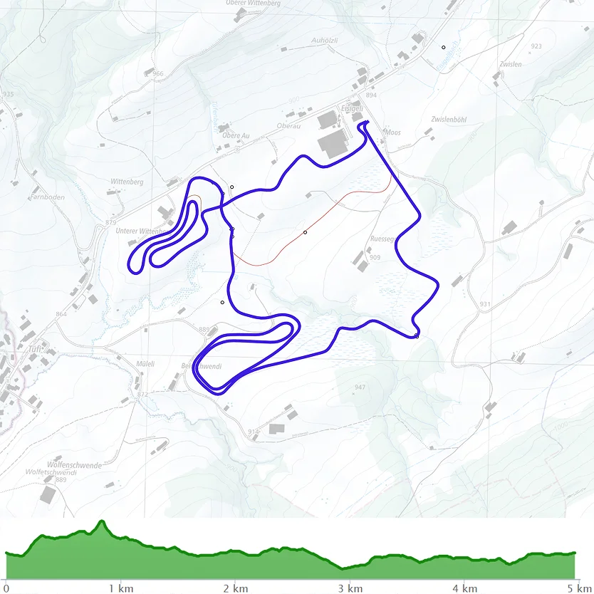 Karte der Loipe Beldschwendi mit Streckenverlauf und Höhenprofil