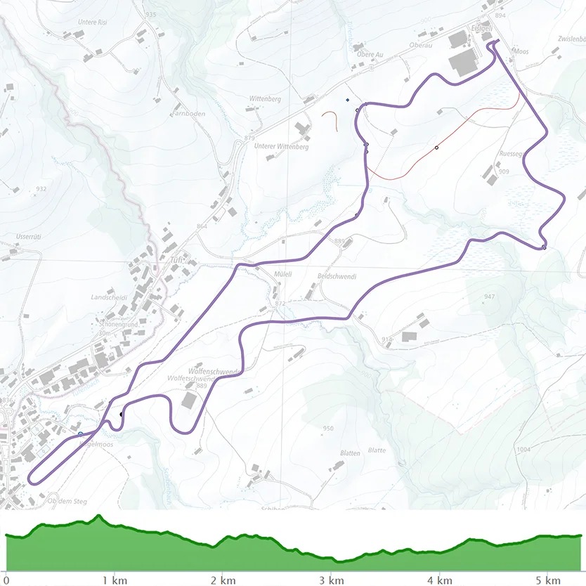 Karte der Loipe Schönengrund mit Streckenverlauf und Höhenprofil